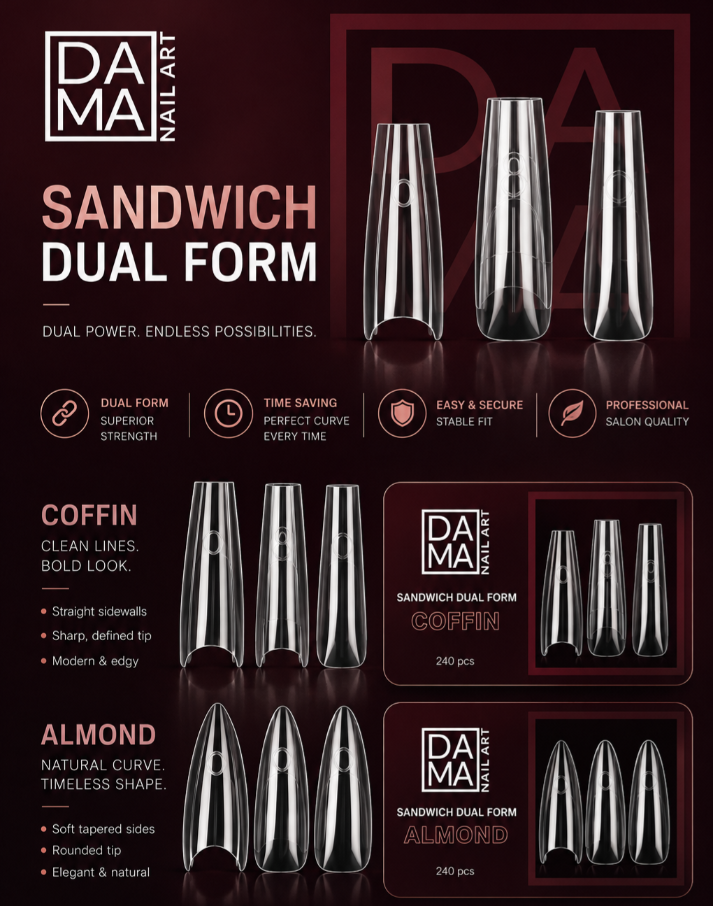 Set Sandwich Dual Form largas 480 pcs Dama NailArt